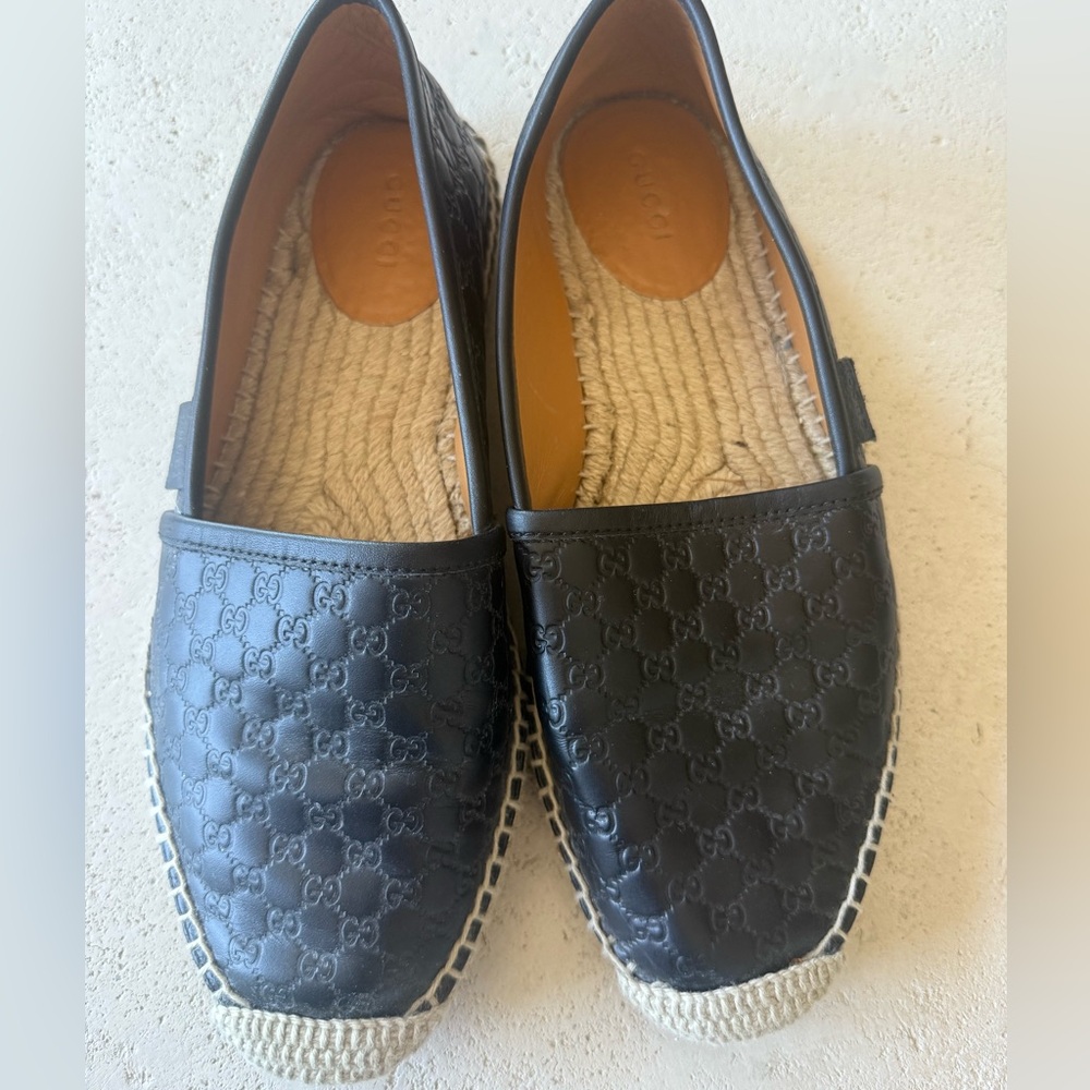Authentic Gucci Black Leather Espadrilles for Women